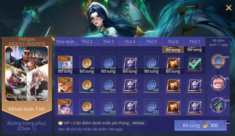 Điểm danh tháng nhận skin miễn phí trong game